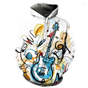 Herrtröjor tecknad gitarr 3d trycker män kvinnor huva tröjor flerfärgad hoodie streetwear personlighet plus storlek