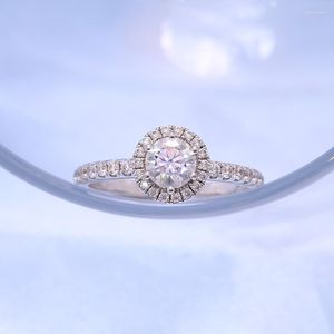 Cluster Rings 1.0ct E Color VS1 Round Excellent Cut CVD Lab Grown Diamond Engagement Wedding Ring Real 14k White Gold Gift For Women