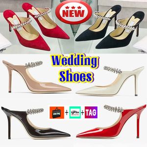 2024 مصمم Bing Dress Shoes Women London High High High Cheels Womens Crystal Strap Pumps Fashion Lady Patent Suede Sondals With Box Classic Wedding Party Sandal