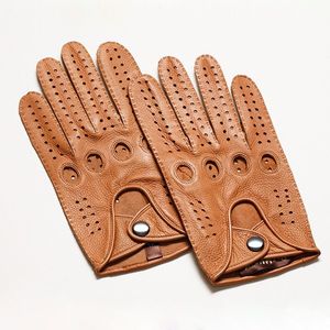5本の指の手袋到着豪華なメンズ本物の革の手袋シープスキングローブファッションメン男性ミトンのための黒い通気性のドライビンググローブ230210