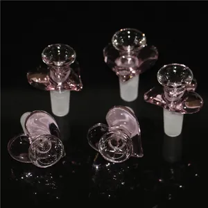 Bonduras de vidro do coração de narguilé, rosa -formato de coração macho articulação bongs de vidro de 14 mm