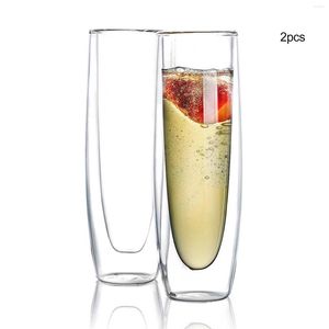 Wine Glasses 2pcs Transparent Water Cup Double-Walled Champagne Flute High Temperature Resistance Milk Whiskey Beer