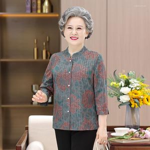 Women's Blouses Middle-aged Elderly Women's Coat Jacket 2023 Spring Women Three Quarter Sleeves 5XL Grandma Clothing Shirt Blouse