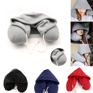 Pillow Travel Pillow Hooded U-Shaped Pillow Cushion Car Office Airplane Head Rest Neck Pillow Almohada Noon Break Neck Sleeping Pillows 230211