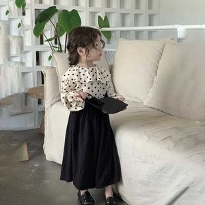 Clothing Sets Spring New Girls Fashion Doll Collar Coat Polka Dot Shirt Pants Twopiece Suit Kids Boutique Clothes