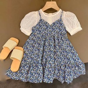 Sets Sweet Summer Floral Girls Casual Children's Clothing New Party Fairy Princess Sundress Fake Two Pieces Baby Girl Dresses