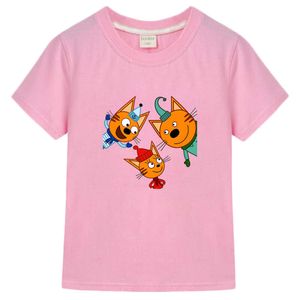 T-shirts Cotton Kid-e-cats Shirt Kids Cartoon Print T-Shirt Three Kitten Russian Baby Girl T Shirt Summer Children Tops Boys Clothes T230209