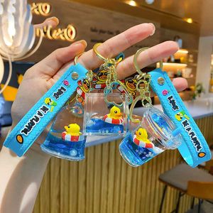 Key Rings Cartoon Floating Milk Tea Cup Key Chain Cute Ocean Swimming Ring Duck Little Yellow Duck Playful Doll Keychain Bag Gift Keyfob G230210