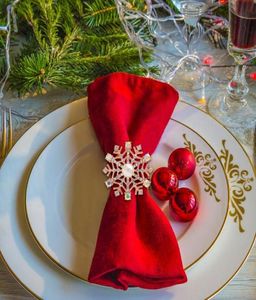 Servettringar 6pcsset jul snöflinge legering strasshållare spänne bröllop matbord leveranser6248926