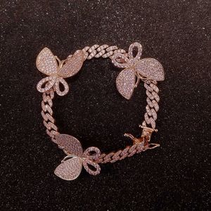 Hip hop BRACELET 9mm pink zircon Cuban chain with butterfly fashion simple women's punk best friend Bracelet