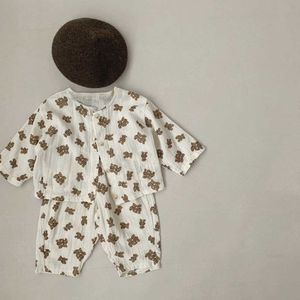Imposta tuta per bambini pullover monopetto moda coreana orso stampato felpa pantaloni pigiama abbigliamento per la casa carino singleclothed