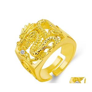 Pierścienie zespołu luksusowy złoty smok wzór mężczyzn inkrustowani szlachetne przyjęcie weselne palcem męską modną biżuterię Kobiety pierścień kurczak