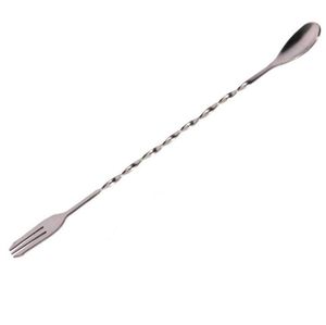 26CM Stainless Steel Long Mixing Spoon Spiral Long Bar Spoons for Cocktail Drinking Two Head Long Spoons Forks SN653