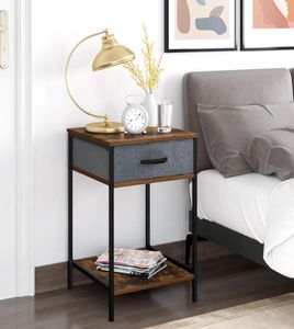 Nightstand 2Tier End Table with 1 Fabric Drawer Modern Bedroom Furniture Dresser Storage Organizer and Open Shelf Accent Desk2566220