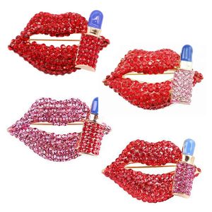 20 Pcs/Lot Custom Fashion Brooch Rhinestone Sexy Lip Lipstick Brooches Pin For Women/Girl Accessories