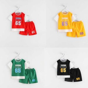 Roupas de verão crianças unissex roupas esportivas casuais roupas de camiseta shorts ock mole falsa fins de pcs médio e pequenos sets de crianças pequenas