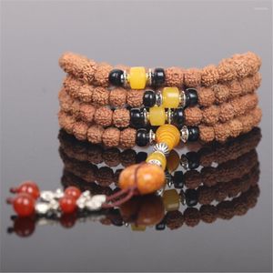 Strand 8 mm Naturalny 5-Petal Rudraksha Koraliki 108 Mala Buddyjska Bransoletka/Naszyjnik Kokonta Koronowa Spacer Meditation Dropship