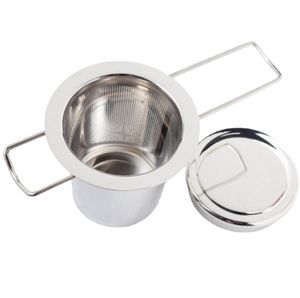 Tekanna te -sil med cap rostfritt st￥l Loose Leaf Tea Infuser Basket Filter stort med lock SN648