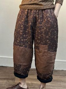 Calças femininas Johature 2023 feminino linho casual solta cintura alta moda original splicing vintage impressão