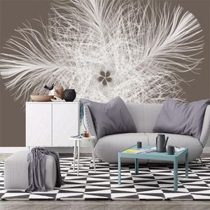 Wallpapers Minimalist Style White Feather Dandelion Decorative Painting Background Wallpaper Living Room Mural Seamless Non-Woven