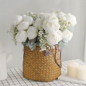 Faux Floral Greenery 50cm Big Peony Artificial Flowers Bouquet Wedding Party Home Decoration Leving Room Table Silk White Fake Flowers