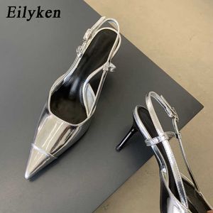 Sandaler Eilyeken New Fashion Point Toe Mules Women Pumps Sandaler 2023 Summer Spring Patent Leather High Heels Ladies Shoes G230211