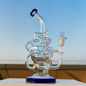 2023 Glass Water Pipe Lage Scale Hookah Lab Style Mass Tube Glass Bong Dabber Rig Recycler Water Bongs Smoke Pipe 14.4mmオスのジョイントボウルとバンガーPerc