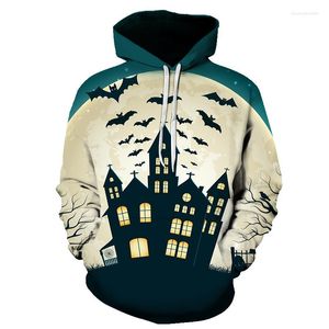 Herrtröjor män höst vinter pullover halloween tröja skräck mörk natt slott 3d digital tryck huvtröjor avslappnad