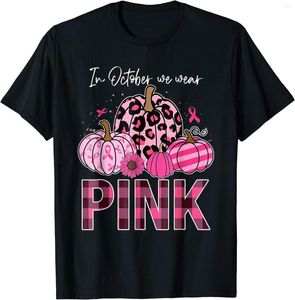 Men's T-skjortor I oktober bär vi Pink Ribbon Leopard Pumpkin Breast Cancer T-shirt