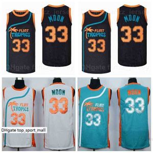 Movie Flint Tropics Semi Pro 33 Jackie Moon Trikot Herren Basketball für Sportfans Atmungsaktive Teamfarbe Schwarz Grün Weiß Universität Reine Baumwolle Hoch