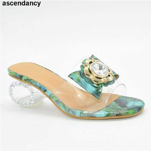 Sandaler Senaste gröna färgskor för kvinnor Sandaler 2021 Fashion Women Clear Rhinestone Heels High Heels Sexiga damer klänningskor G230211