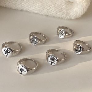 Cluster Rings Silvology 925 Sterling Silver 6 Style Carve Original Retro Snake Sun Moon Flower For Women Designers Jewelry