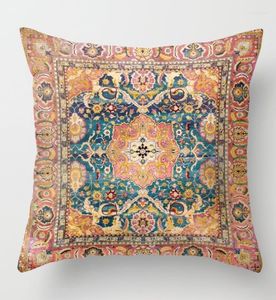 Kudde tryckt omslag 45x45 turkisk etnisk kuddeblå blå röd vintage dekorativ för hemsoffa kilim