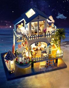 Mini Diy Wood Doll House Kit Miniature Furniture Swimming Pool Casa Beach Cottage Dollhouse Toys For Children Girls Xmas Gifts 23802305