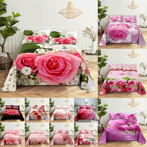 Sängkläder set rosa blommor lakan set kudde sängkläder sängkläder täcker blomma drottning king dubbel tvilling full enstaka storlek för sovrum hem mjuk 230211