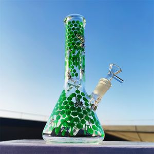 10 Inch Heady Bong Glow In The Dark Hookah Mass Bees Nest Green&Red Glass Beaker Bong Halloween Pipe Glass Water Bottles 14MM Bowl&Stem