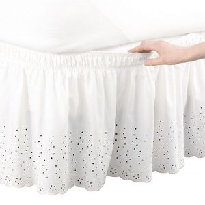 ベッドスカート白い花の刺繍ベッドスカート表面の弾力性バンドベッドスカートツイン/フル/キングサイズホームベッドカバーベッド230211