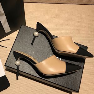 Moda kadın sandalet tek ayakkabı inci 8.5cm küçük topuk ayakkabıları vintage yüksek topuklu marka lüks tasarımcı elbise ayakkabı terlik düğün yemeği yürüyüş rahat ayakkabı