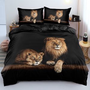 Sängkläder set svart lejon täcke täcke lakan kudde tredelar sängkläder set 230211