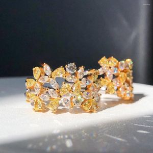 Cluster-Ringe 0,901 ct gelbe Diamanten Gold Hochzeit Verlobung weiblich für Frauen feiner Ring