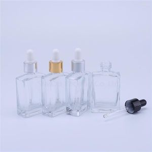 Lagringsflaskor 30 ml 50 ml högkvalitativt klart fyrkantig glasdroppflaska för kosmetiska förpackningar med eterisk olja