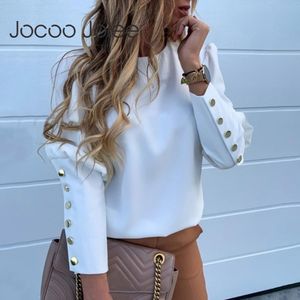 Women's Blouses Shirts Jocoo Jolee Women Metal Buttons Long Sleeve Blouse Office Lady Shirt Casual Pineapple Print Tops Oversized Casual Loose Blouses 230211