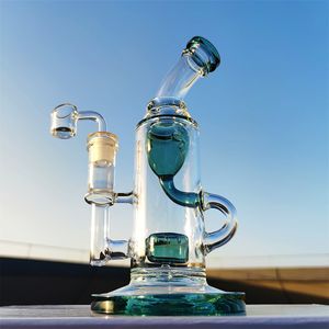 2022 TWIN COMBER MAIDY BONG TEAL 9 -calowe Hookah Glass Bong Rig Rig Recycler Rury wodne Bongs Rura dymna 14,4 mm staw żeńskim z zwykłą miską