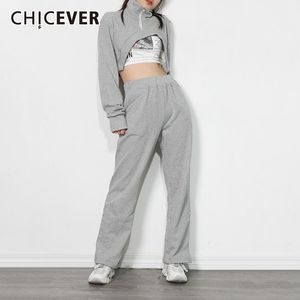 Женские штаны с двумя частями Chicever Casual Grey Three Set For Women Turtleneck Short Jacket Print Print Slim Vest Wide Neg Sets Fashion осень осень