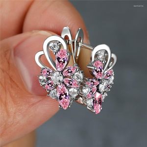 Серьги обруча бохо женская бабочка изящный хрустальный розовый камень