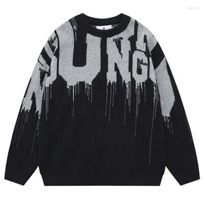 Men's Sweaters 2023 Harajuku Knitted Sweater Men Loose Letter Printed Cold Blouse Vintage Jumper Korean Graphic Winter Fashion Pullover