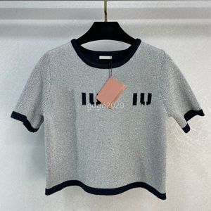 2023 SS Women's Wool Tee Knits Designer Tops With Letter Mönster Milan Runway Designer Crop Top T-shirt Kläder High End Custom Elasticity Pullover Sweaters Shirt