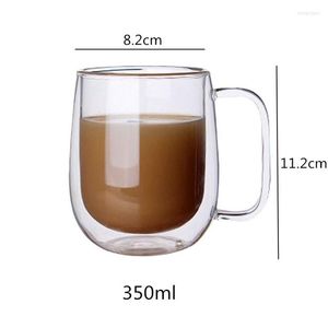 Wine Glasses Lead-free Double Wall Glass With Handgrip Heat-resistant Cup Drinkware Transparent Flower Coffee Milk Beverage