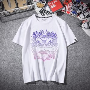 Men's T Shirts Harajuku Cartoon Tiger Print Men Shirt Summer Cotton Kpop Unisex Brief College Style Clothes Creative Hip Hop Male Streetwear