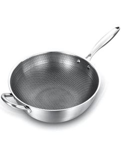 Kaplamalı yapışmaz wok 304 paslanmaz çelik wok tava kızartma sapı pişirme kapları mutfak pişirme pansları329f8478155